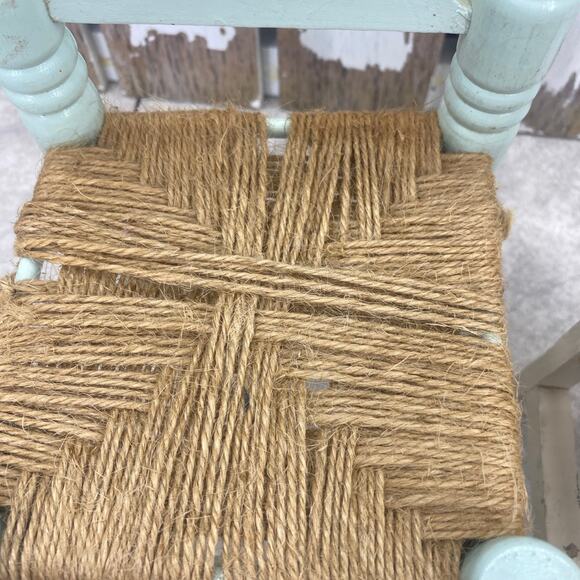 Vintage Little Decorative/ Doll Ladder back Chairs Wicker & Rattan White Green - Picture 10 of 11